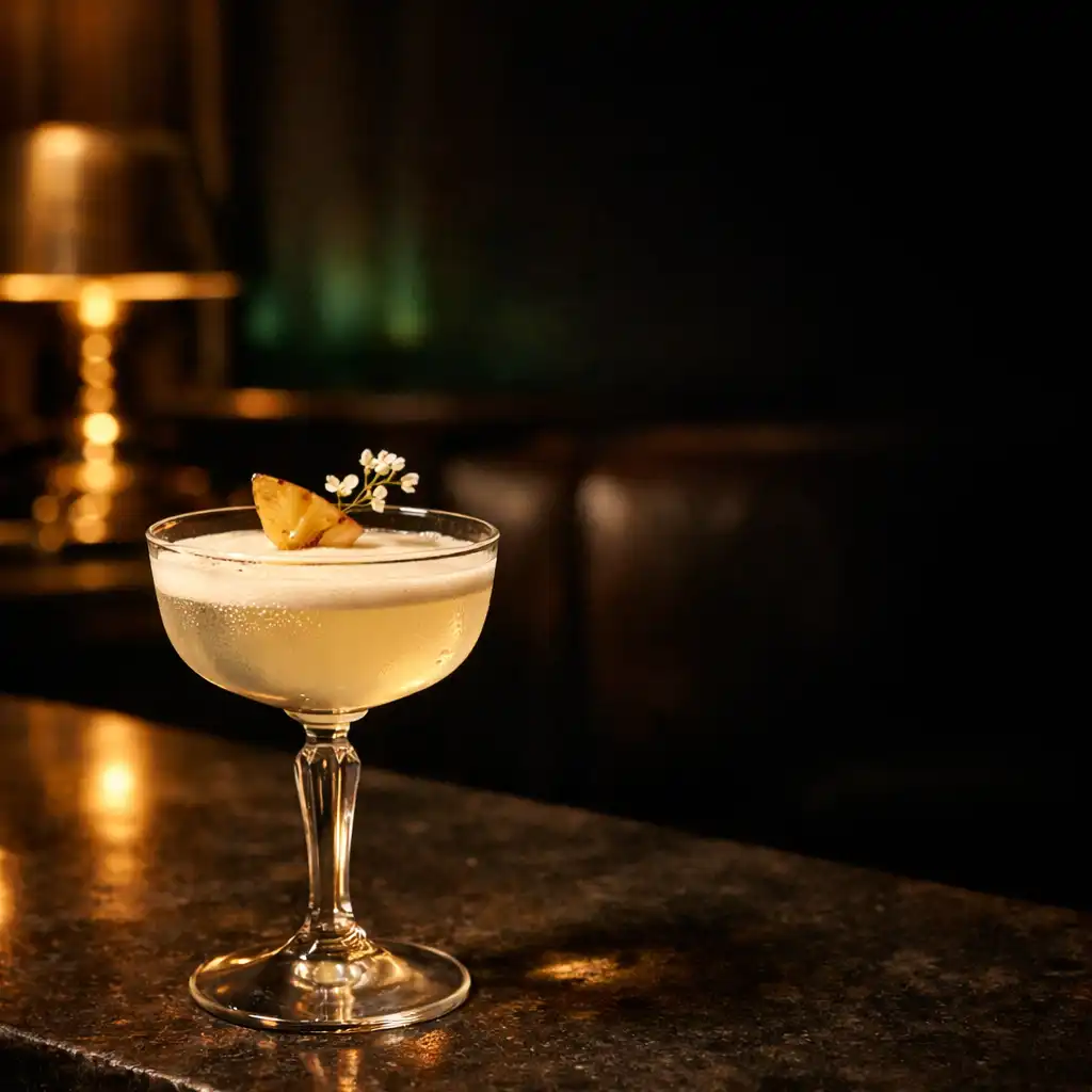 Cocktail créatif sur un comptoir sombre à la lumière nocturne de Navzerelle