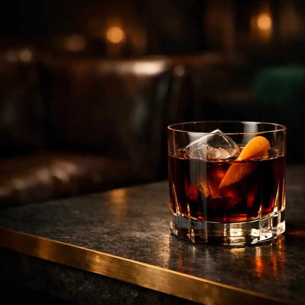 Cocktail sombre et profond dans une verrerie basse