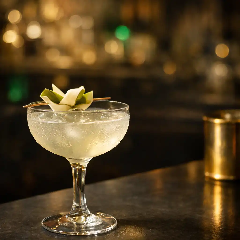 Cocktail frais et lumineux sur un comptoir sombre