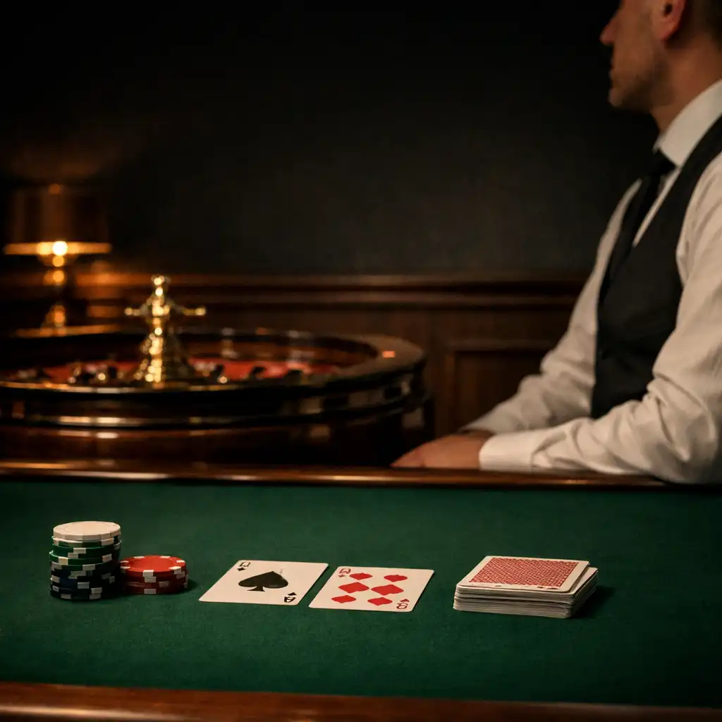 Table en feutre vert et roulette dans l’atmosphère feutrée du salon privé