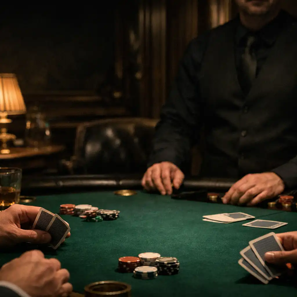 Table de poker en feutre émeraude dans le salon privé Navzerelle